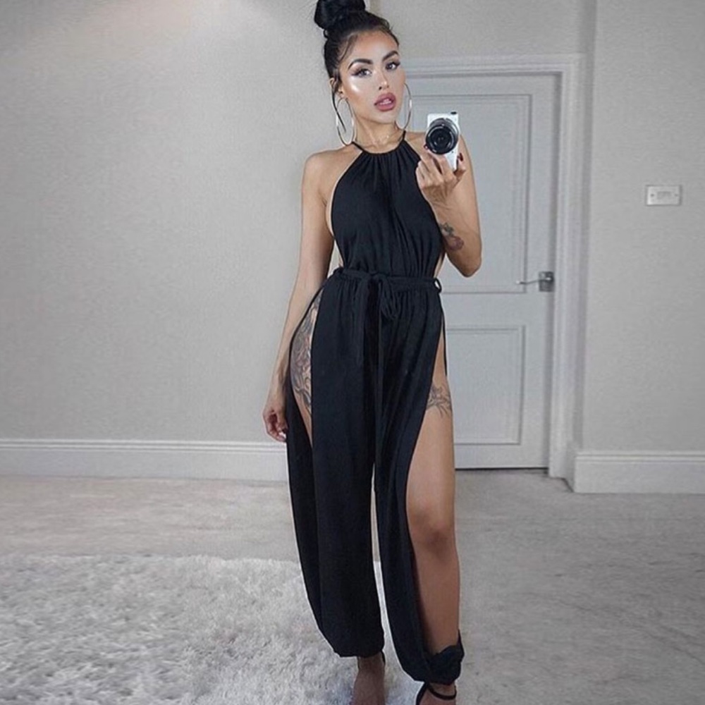 Boss Up Side-Slit Jumpsuit- Black